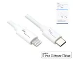 Καλώδιο USB C σε Lightning, πιστοποιημένο MFi, καλώδιο συγχρονισμού και γρήγορης φόρτισης, λευκό, κουτί DINIC με οπή Euro, 1m